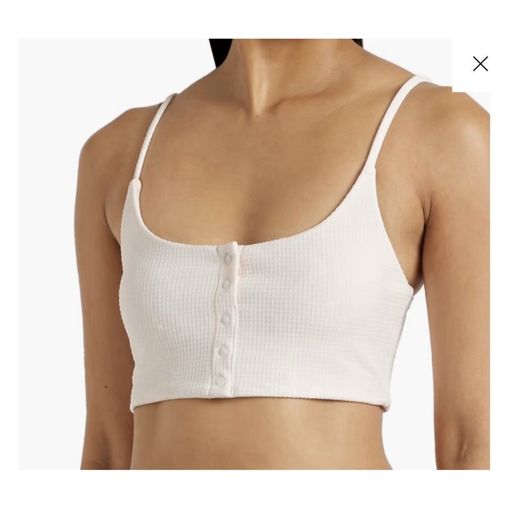 Onia Veronica Waffle Texture Off White Snap Front Bikini Swim Top NWT Size XS